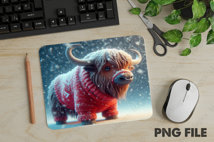 Christmas Yak With Woolly, Christmas Animal Mouse Pad PNG