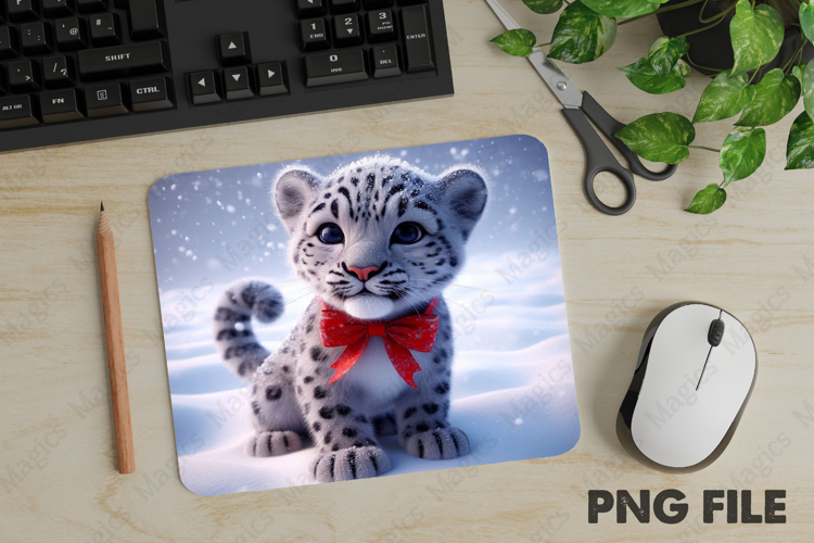 Christmas Snow Leopard, Christmas Animal Mouse Pad PNG
