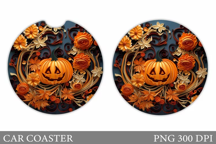 Halloween Pumpkin Car Coaster. Paper Pumpkin Car Coaster