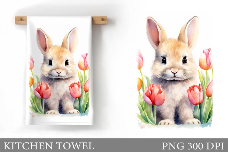Spring Bunny Kitchen Towel. Spring Kitchen Towel Template example image 1