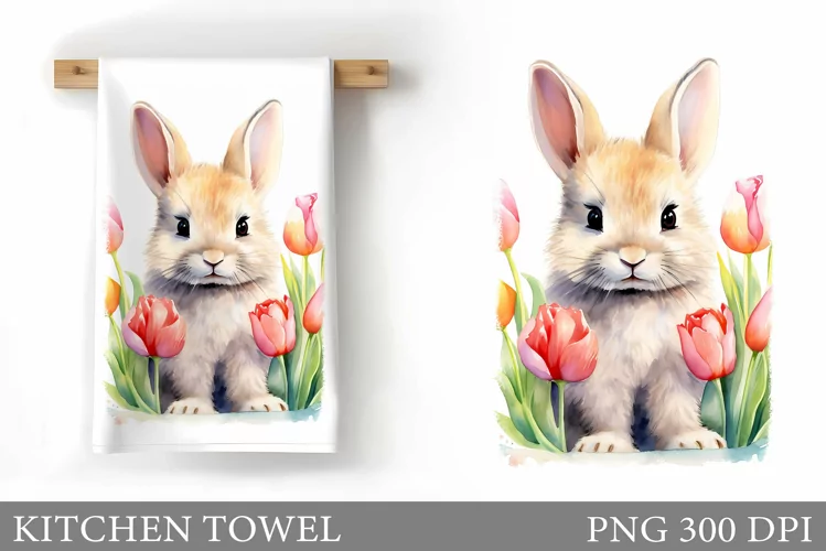 Spring Bunny Kitchen Towel. Spring Kitchen Towel Template