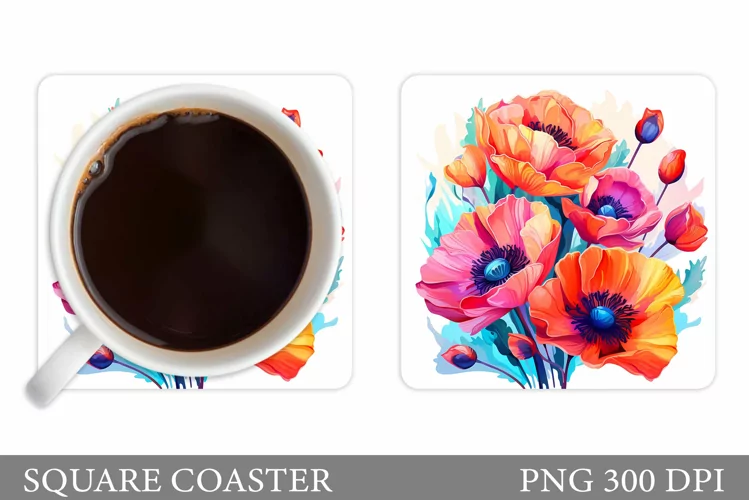 Flowers Coaster Design. Flowers Square Coaster Sublimation