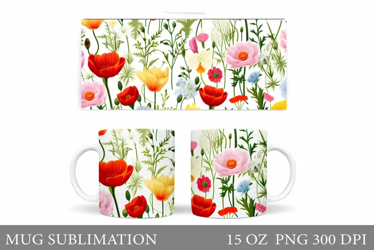 Flowers Mug Sublimation. Wildflowers Mug Design