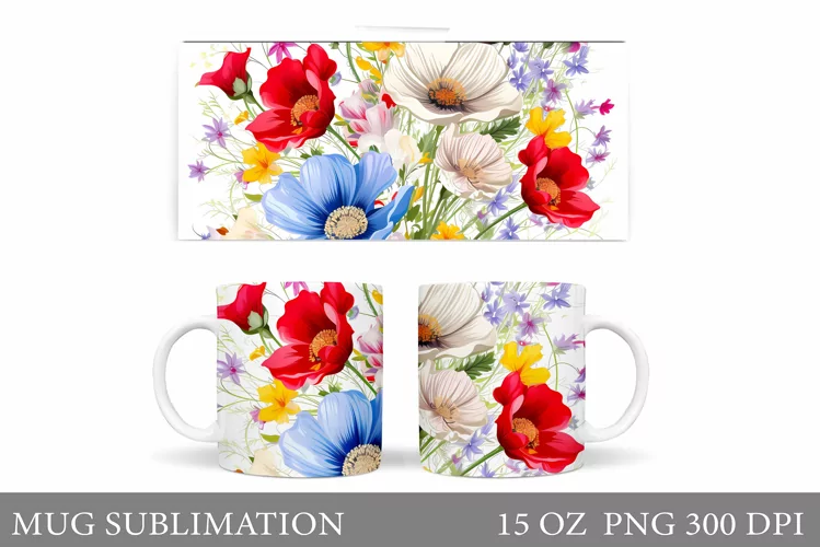 Flowers Mug Sublimation. Flowers Mug Wrap Design