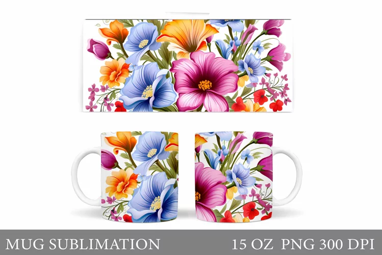 Flowers Mug Wrap Sublimation. Flowers Mug Wrap Design