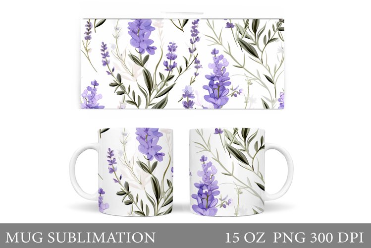 Flowers Mug Wrap Sublimation. Lavender Mug Design example image 1