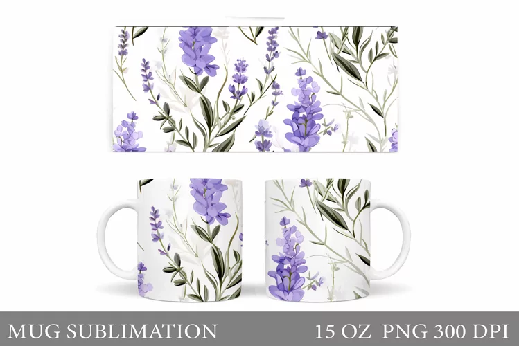 Flowers Mug Wrap Sublimation. Lavender Mug Design