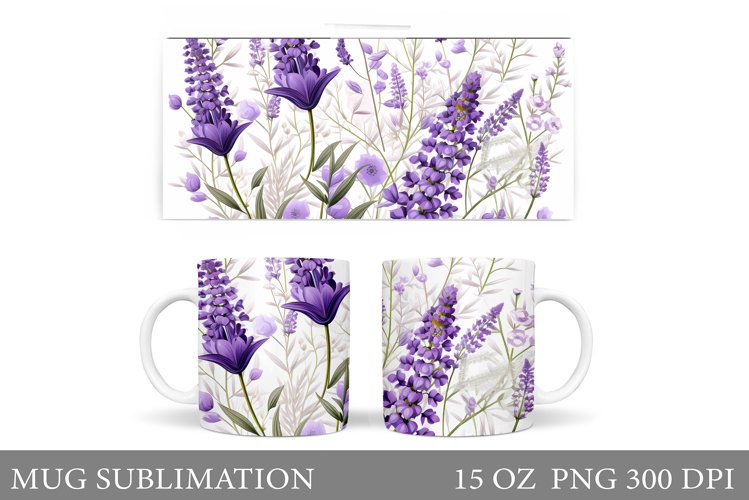 Flowers Mug Sublimation. Lavender Flowers Mug Design