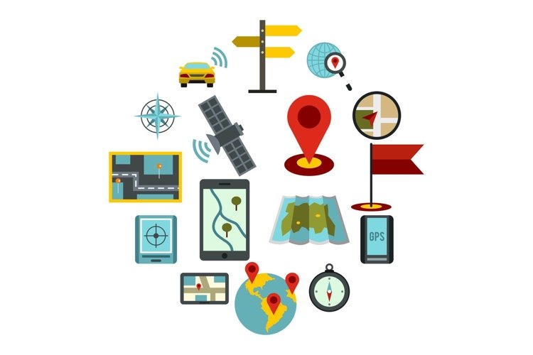 Navigation icons set, flat ctyle