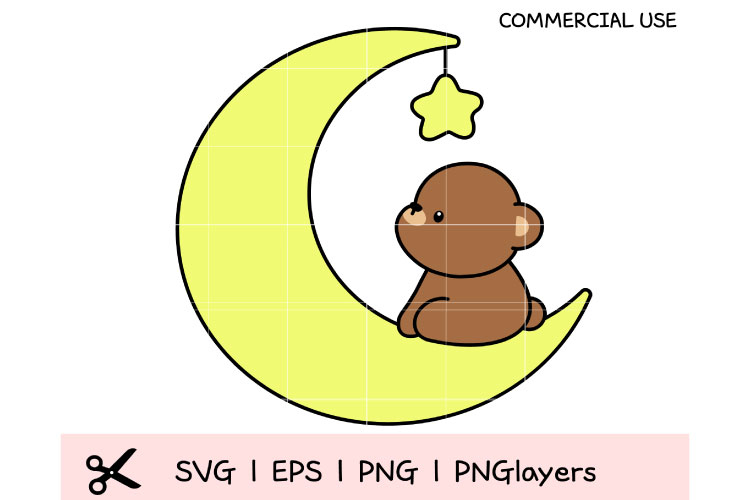 Cute Bear with Moon SVG Bundle | Baby Nursery Clipart