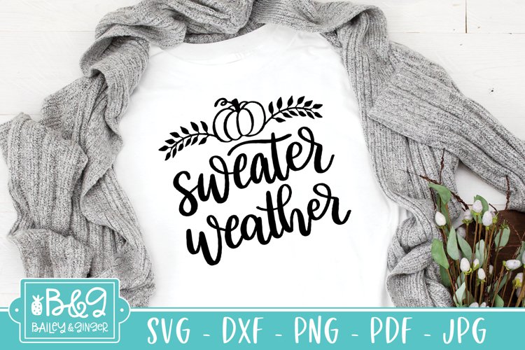 Sweater Weather SVG, Cute Autumn Hand Lettered Cut File example image 1