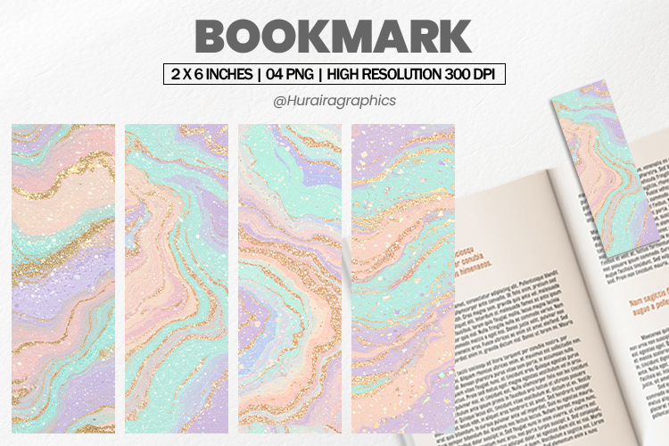 Pastel Marble Glitter Bookmark PNG, Bookmark Sublimation