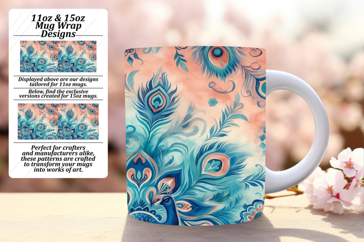 Graceful 11oz Mug Wrap Png Design , Watercolor Patter