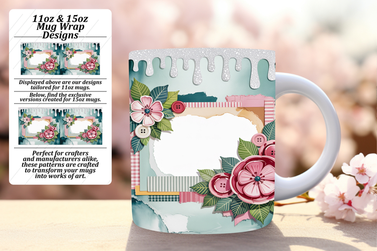 Floral 15oz Mug Wrap Png Design , Christmas