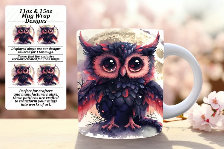 Owl Mug Wrap Spring Design for Sublimation 11oz 15oz