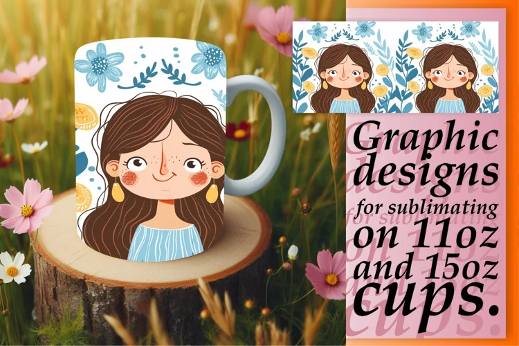 Graceful Flower Portrait Mug Wrap 11oz/15oz