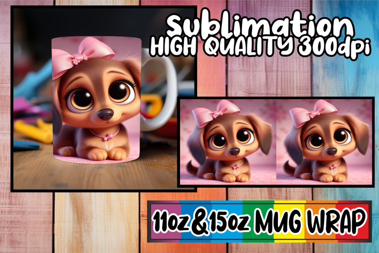 Cheerful sunsets 11oz 15oz sublimation wrap, 3D Dog