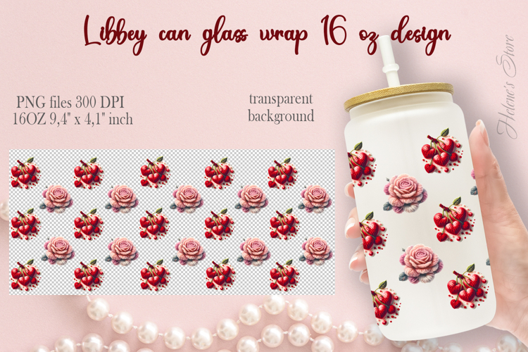 Valentines crochet pattern Libbey Can Glass Wrap 16oz design