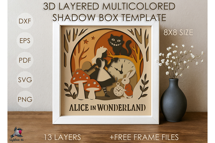 Alice in Wonderland Tale Shadow box SVG Papercut template