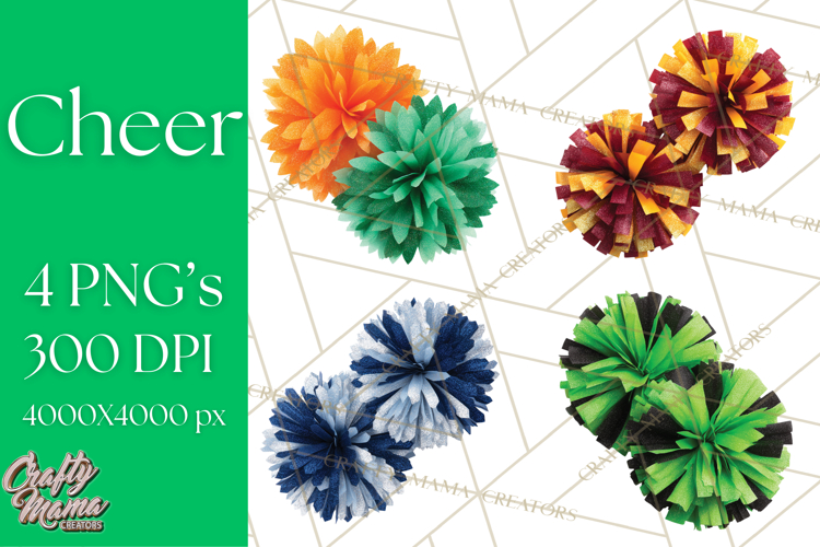 Cheerleader Clipart PNG with Glitter Pom and Color Splash