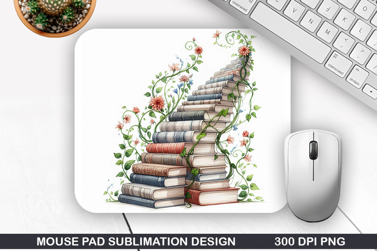 Books Flower Mouse Pad Sublimation, Animals Mouse Pad PNG