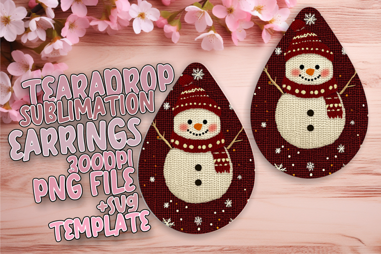 Playful Teardrop Earrings Sublimation , Snowman