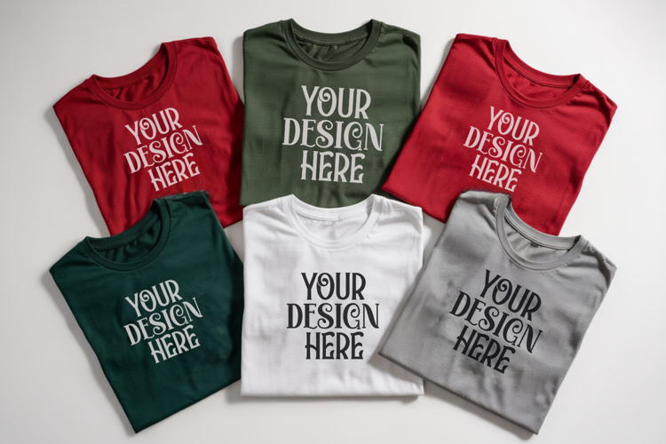 Christmas Family Matching Shirt Mockup | Cozy Boho Flat Lay