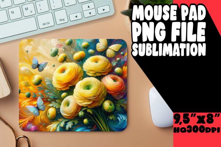 Whimsical Mouse Mat Sublimation, Flowers