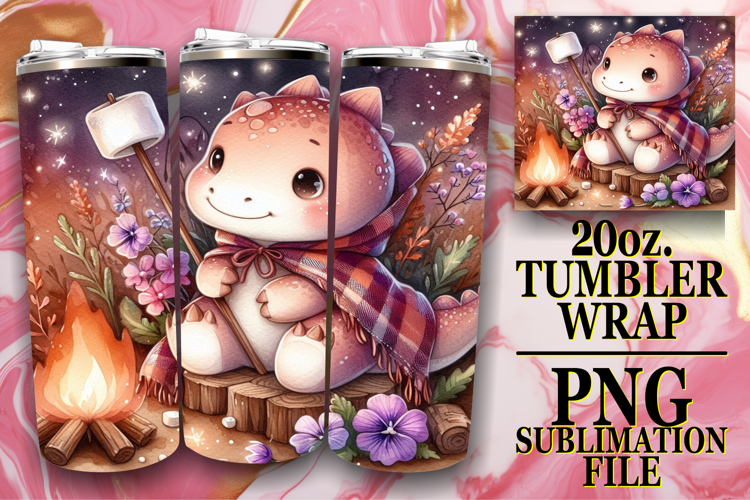 Blissful Reflections 20oz tumbler wrap, Cute Dino