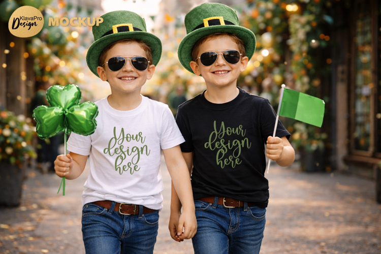 St Patrick Day Kids T Shirt Mockup White Black Apparel