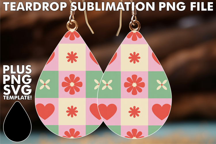 Joyful TEARDROP Earrings Art, Valentines Pattern
