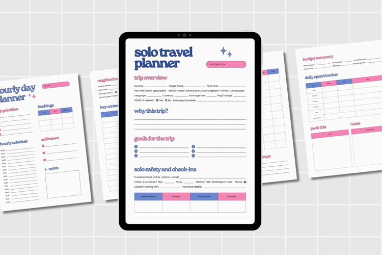 Solo Travel Planner Printable & Digital Use PDF example image 1