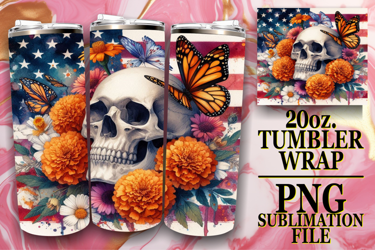 Bright Reflections 20oz tumbler wrap, Skull USA