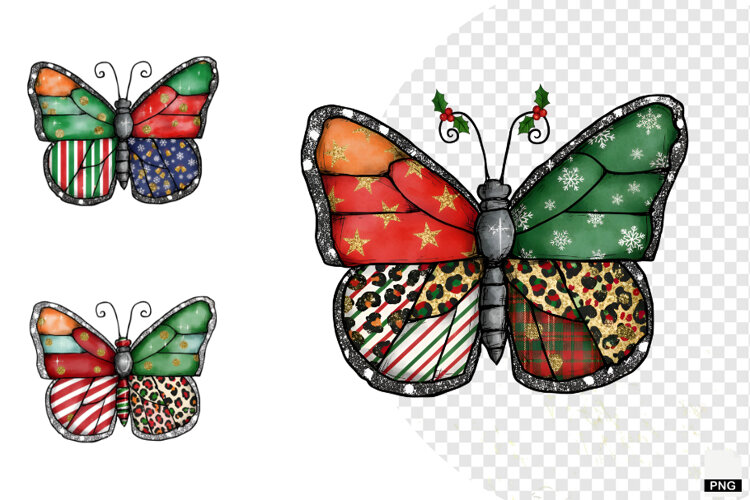 Coquette Christmas Butterfly Clipart example image 1