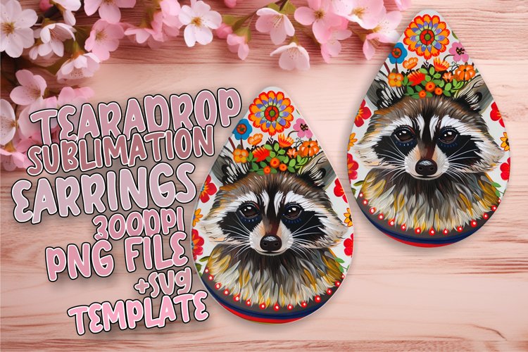 Vibrant Raccoon with Flower Wrap for Teardrop Earrings