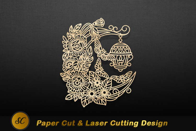 Floral lantern crescent moon butterflies image Laser cut