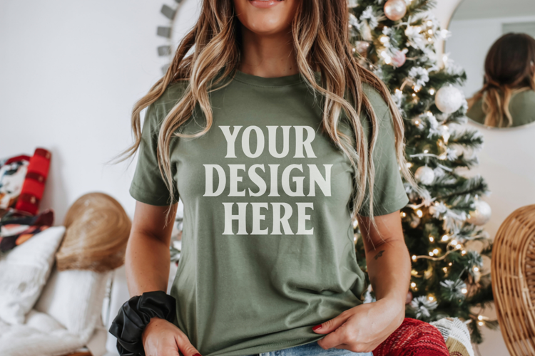 Christmas Bella Canvas 3001 Kelly Green Shirt Mockup ,Trandy