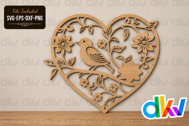 Bird in Heart SVG Laser Cut File