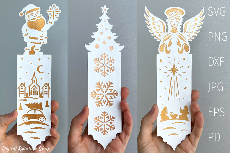 Christmas bookmark svg template, layered paper bookmark