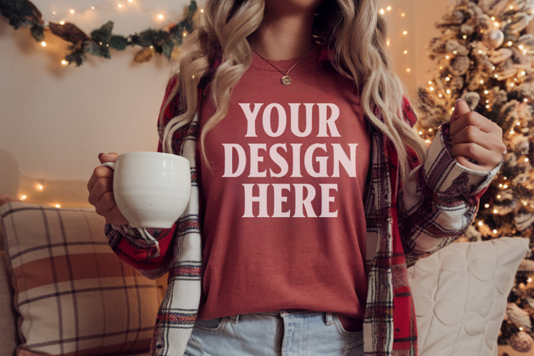 Comfort Colors 1717 Red Christmas T-Shirt Mockup, Boho