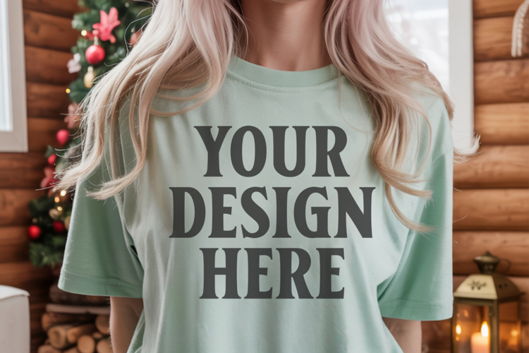 Christmas Comfort Colors 1717 Bay T-Shirt Mockup Real Model