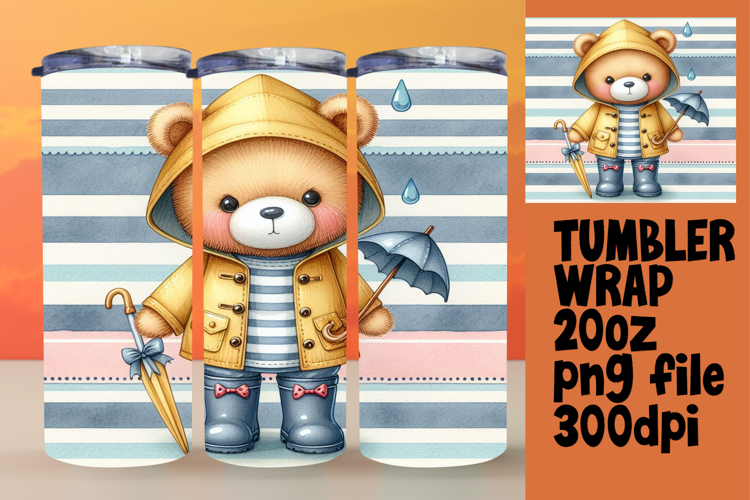 Sublimation Artwork for 20oz Tumbler , Teddy Bear