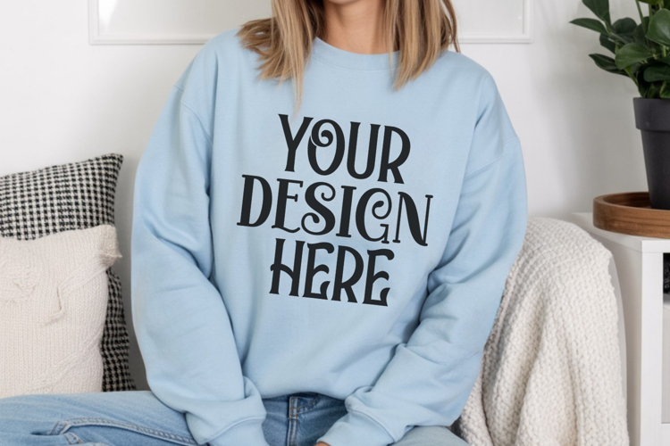Light Blue Gildan 18000 Sweatshirt Model Mockups