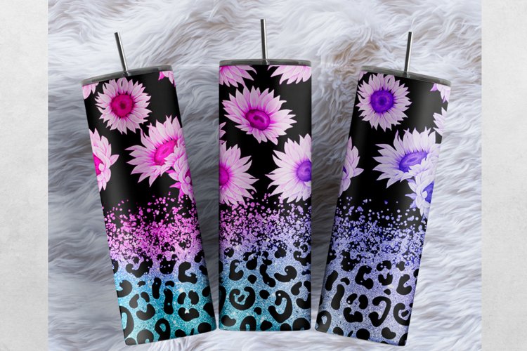 Colorful Sunflowers Glitter Floral Leopard 20oz tumbler wrap