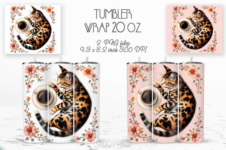 Cute cat and coffee cup straight tumbler 20oz wrap designs