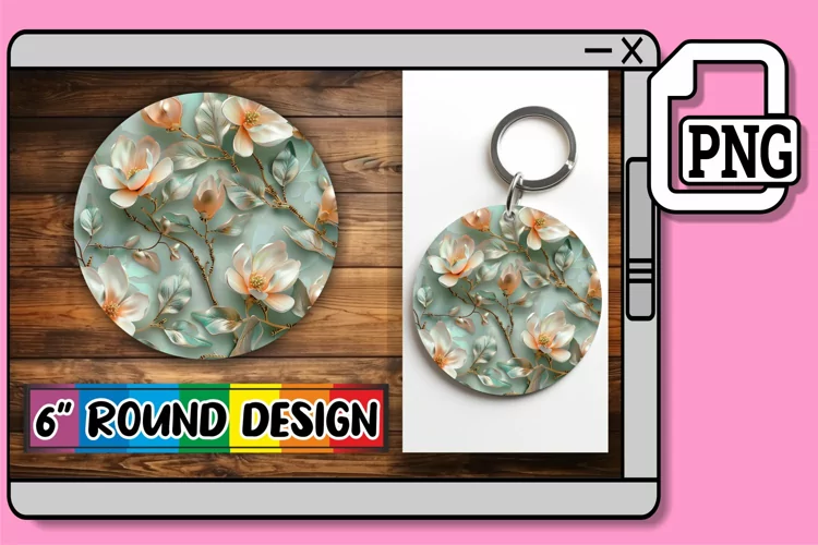 Sparkling 3D Blossom Round Design Summer Elegance Keychain