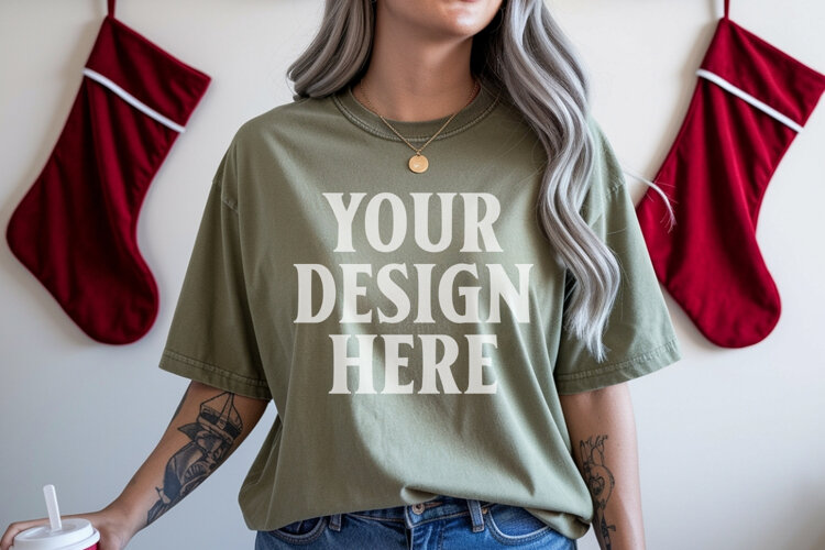Moss Christmas Comfort Colors 1717 TShirt Mockup, CC 1717 example image 1