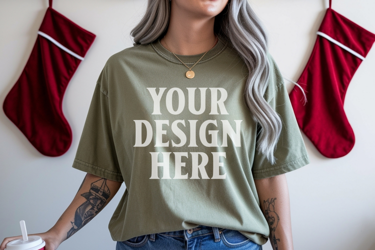 Moss Christmas Comfort Colors 1717 TShirt Mockup, CC 1717