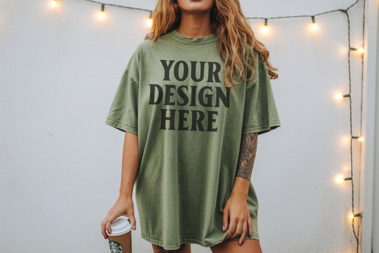 Christmas Comfort Colors 1717 Moss TShirt Mockup, CC 1717