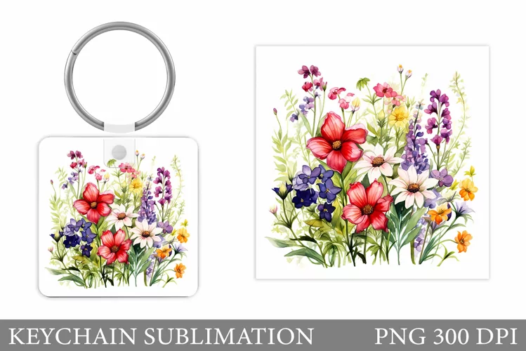 Flowers Keychain Sublimation. Wildflowers Keychain Design